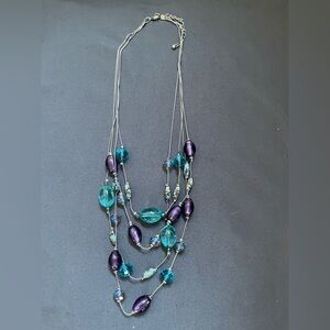 Multi-Strand Teal and Purple Beaded Women's Necklace